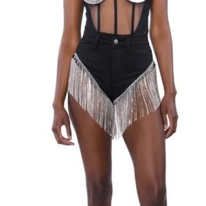Black Rhinestone fringe shorts
